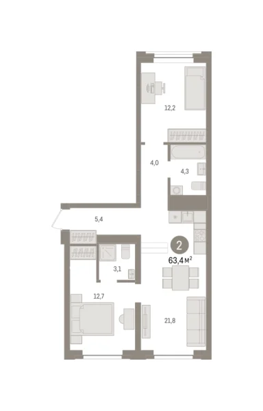 Новая 2-к квартира
 63.4 м² на 3/9 этаже в ЖК «Речной порт» в городе Тюмень 