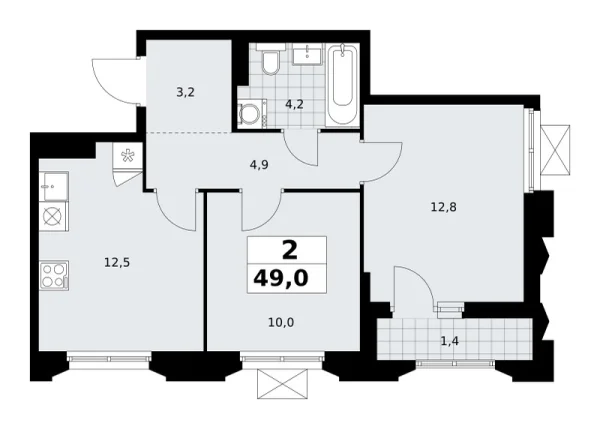Новая 2-к квартира
 49 м² на 14/14 этаже в ЖК «Деснаречье» в городе Тюмень 