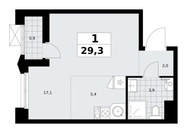 Новая 1-к квартира
 29.3 м² на 4/16 этаже в ЖК «Деснаречье» в городе Тюмень 