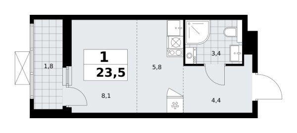 Новая 1-к квартира
 23.5 м² на 15/19 этаже в ЖК «Бунинские кварталы» в городе Тюмень 