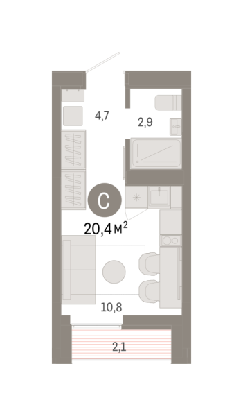 Новая квартира-студия
 20.37 м² на 11/16 этаже в ЖК «Шишимская горка» в городе Тюмень 