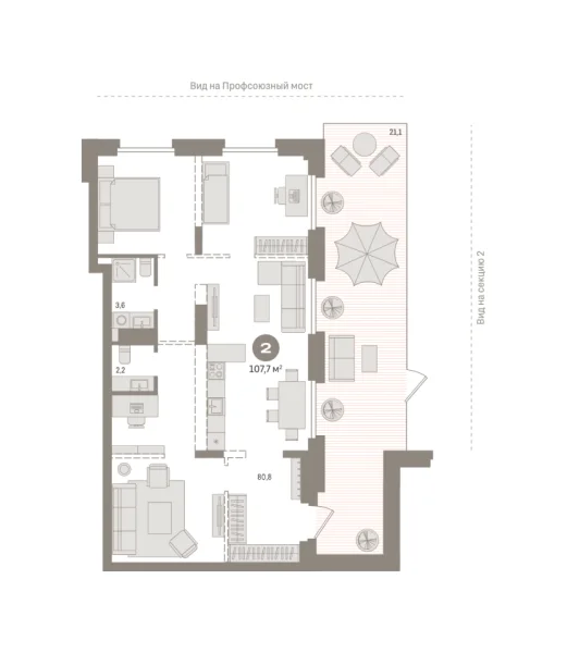Новая 2-к квартира
 107.7 м² на 1/9 этаже в ЖК «Речной порт» в городе Тюмень 