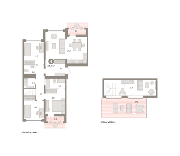 Новая 4-к квартира
 135.8 м² на 7/7 этаже в ЖК «Европейский квартал» в городе Тюмень 