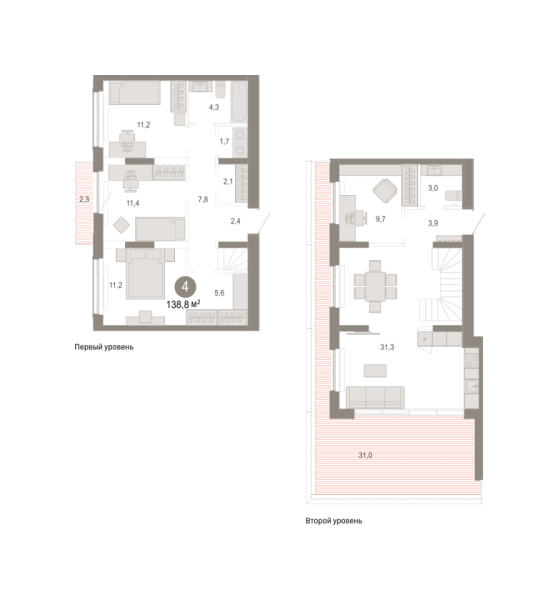 Новая 4-к квартира
 138.82 м² на 6/7 этаже в ЖК «Октябрьский на Туре» в городе Тюмень 