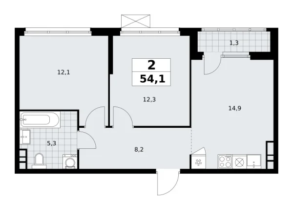 Новая 2-к квартира
 54.1 м² на 22/30 этаже в ЖК «Южные сады» в городе Тюмень 
