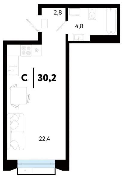 Новая квартира-студия
 30.24 м² на 13/25 этаже в ЖК «Кедровый берег» в городе Тюмень 