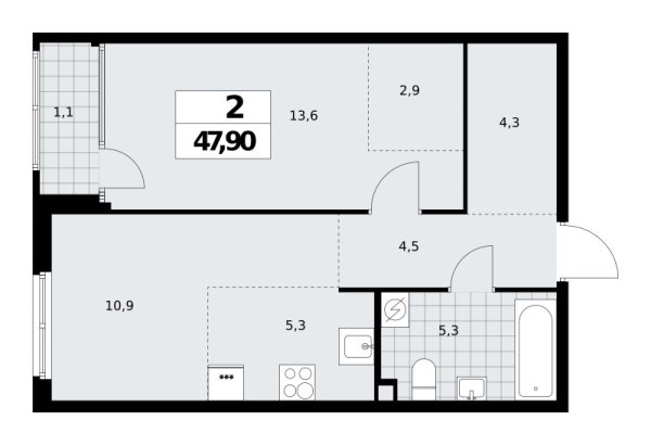 Новая 2-к квартира
 47.9 м² на 2/16 этаже в ЖК «Дом на Зорге» в городе Тюмень 