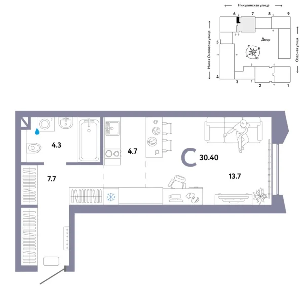 Новая квартира-студия
 30.4 м² на 11/30 этаже в ЖК «Страна.Озёрная» в городе Тюмень 