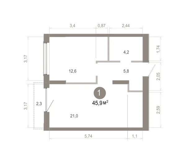 Количество комнат: 1,  45.93 кв.м.