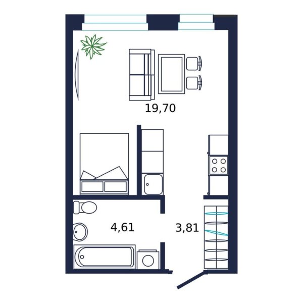 Новая квартира-студия
 27.8 м² на 9/19 этаже в ЖК «Норден» в городе Тюмень 