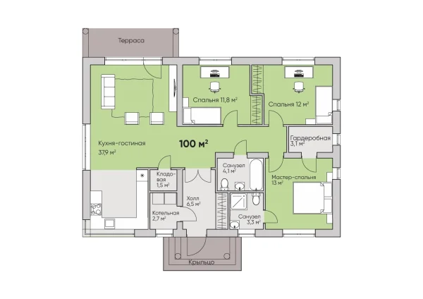 Коттедж, 100 кв.м., коттеджный посёлок Новорешетникова монолит (участок 5)