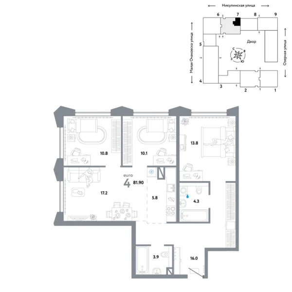 Новая 4-к квартира
 81.9 м² на 19/30 этаже в ЖК «Страна.Озёрная» в городе Тюмень 