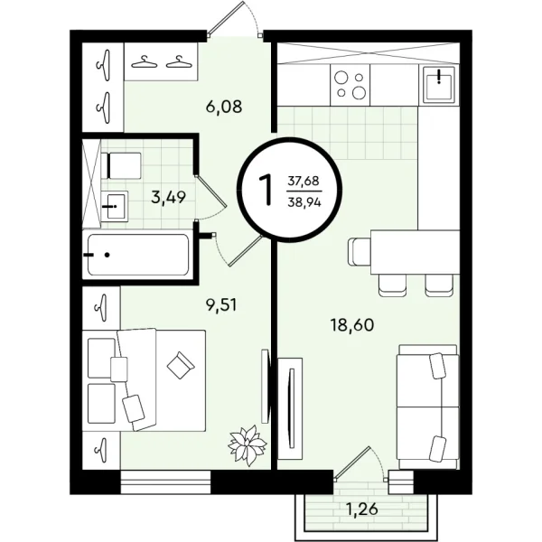 Квартира, 38 кв.м., Тюмень, Тюменская область, Александра Звягина