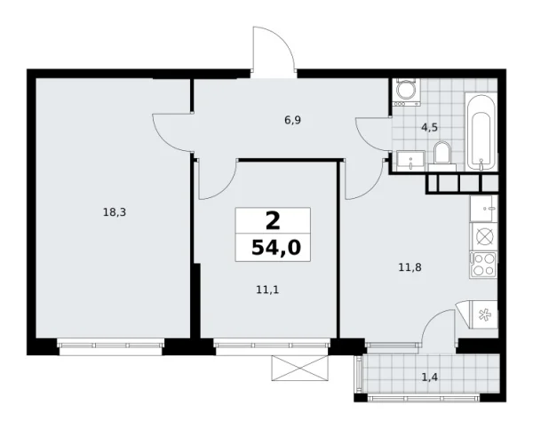 Новая 2-к квартира
 54 м² на 29/30 этаже в ЖК «Южные сады» в городе Тюмень 