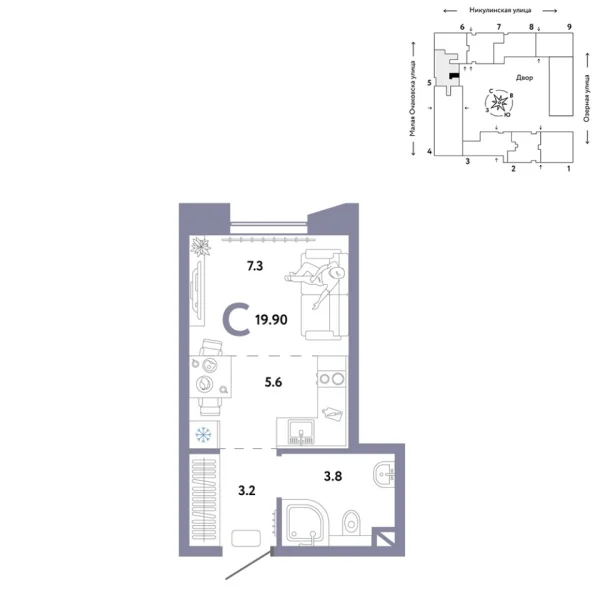 Новая квартира-студия
 19.9 м² на 3/30 этаже в ЖК «Страна.Озёрная» в городе Тюмень 