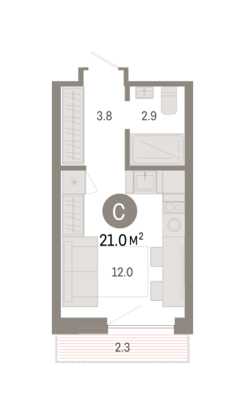 Новая квартира-студия
 21.03 м² на 6/7 этаже в ЖК «Октябрьский на Туре» в городе Тюмень 