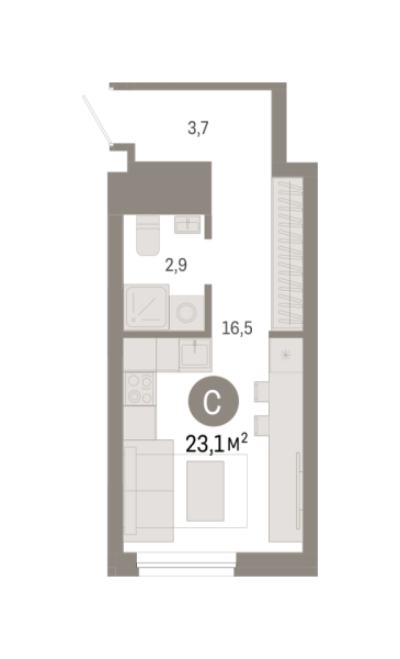Новая квартира-студия
 23.12 м² на 3/8 этаже в ЖК «Северный квартал» в городе Тюмень 