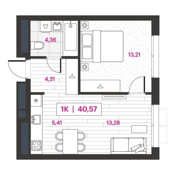 Новая 1-к квартира
 40.57 м² на 11/16 этаже в ЖК «Пушкина» в городе Тюмень 