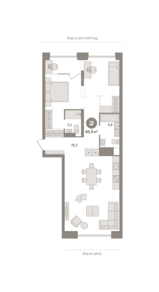 Новая 2-к квартира
 86.85 м² на 11/17 этаже в ЖК «Гудзон» в городе Тюмень 