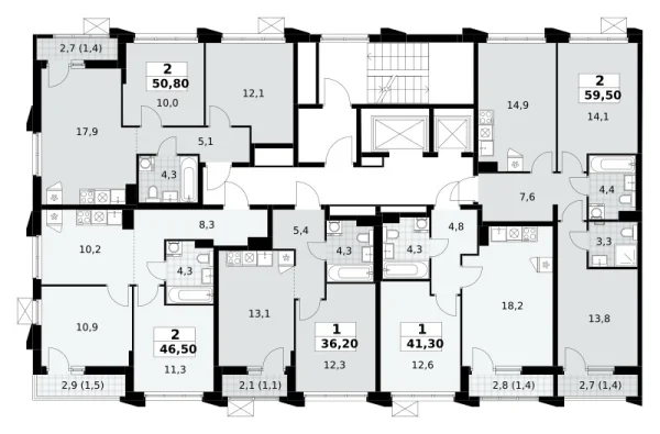Количество комнат: 2,  59.5 кв.м.