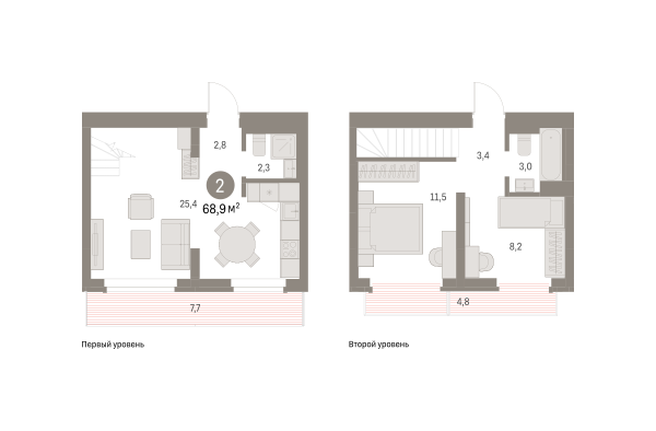 Новая 2-к квартира
 68.91 м² на 8/9 этаже в ЖК «Брусника в Академическом» в городе Тюмень 