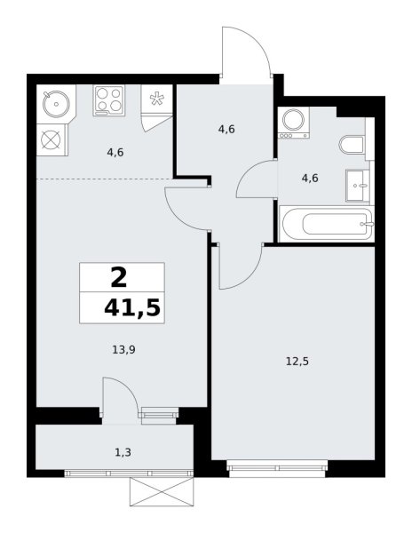 Новая 2-к квартира
 41.5 м² на 12/19 этаже в ЖК «Бунинские кварталы» в городе Тюмень 