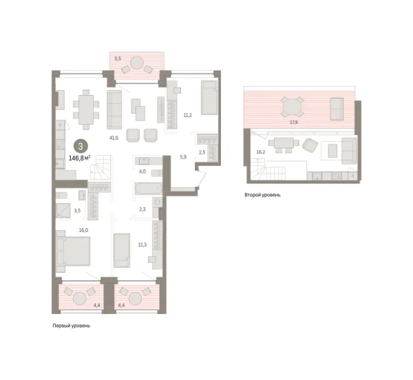 Новая 3-к квартира
 146.82 м² на 4/9 этаже в ЖК «Европейский квартал» в городе Тюмень 