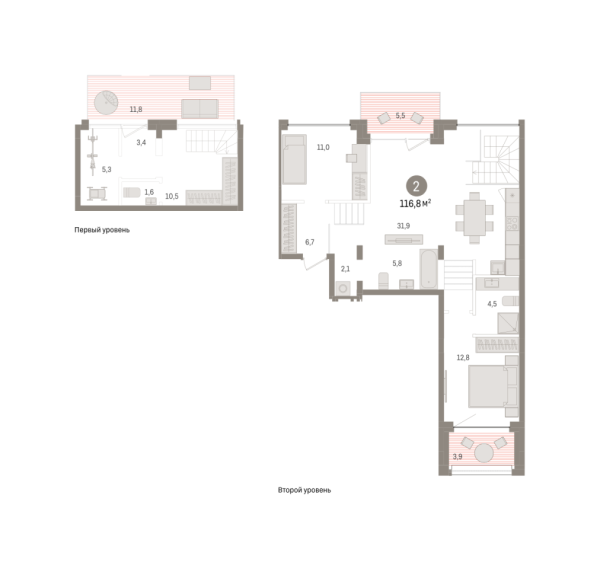 Новая 2-к квартира
 116.77 м² на 1/9 этаже в ЖК «Европейский квартал» в городе Тюмень 