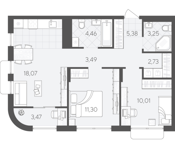 Новая 2-к квартира
 62.16 м² на 9/9 этаже в ЖК «Скандиа. Квартал в Комарово Парк» в городе Тюмень 