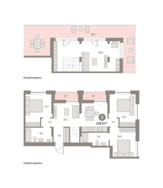 Новая 3-к квартира
 139.81 м² на 8/8 этаже в ЖК «Шишимская горка» в городе Тюмень 