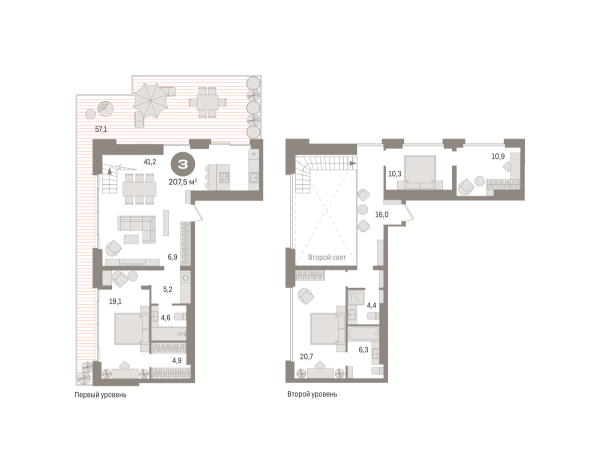 Новая 3-к квартира
 207.48 м² на 27/27 этаже в ЖК «Квартал «МОНС»» в городе Тюмень 