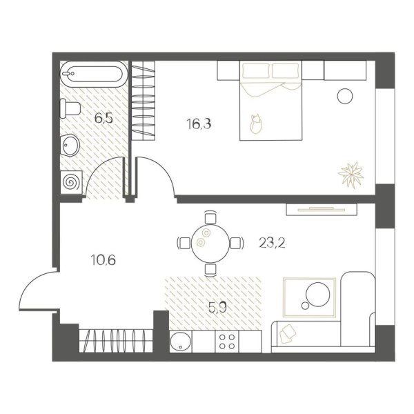 Новая 1-к квартира
 62.5 м² на 4/12 этаже в ЖК «White House» в городе Тюмень 