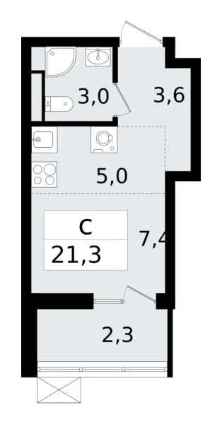 Новая 1-к квартира
 21.2 м² на 7/12 этаже в ЖК «А101 Всеволожск» в городе Тюмень 
