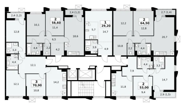 Количество комнат: 3,  70.9 кв.м.