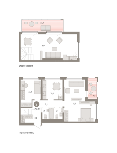 Новая 2-к квартира
 117.37 м² на 4/4 этаже в ЖК «Европейский квартал» в городе Тюмень 