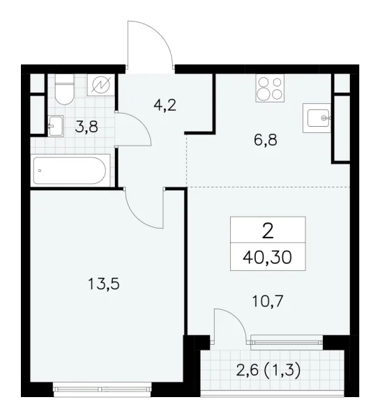 Новая 2-к квартира
 40.3 м² на 24/30 этаже в ЖК «Южные сады» в городе Тюмень 