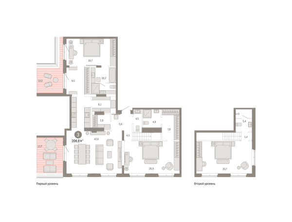 Новая 3-к квартира
 206.8 м² на 8/8 этаже в ЖК «Кварталы «На Минской»» в городе Тюмень 