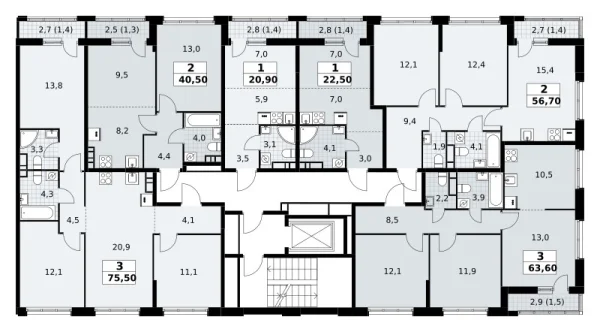 Количество комнат: 2,  40.4 кв.м.