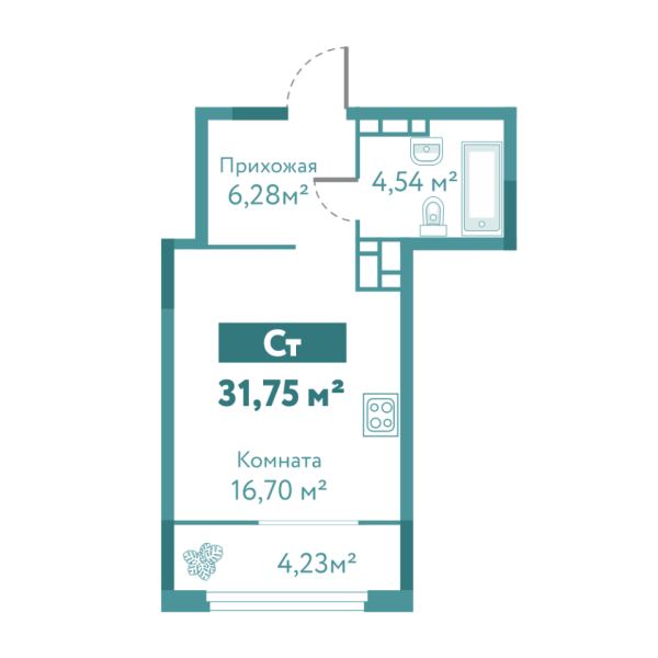 Новая квартира-студия
 31.75 м² на 7/10 этаже в ЖК «Акватория» в городе Тюмень 