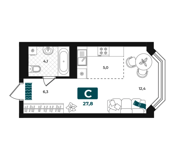 Новая квартира-студия
 27.8 м² на 6/23 этаже в ЖК «Добро» в городе Тюмень 