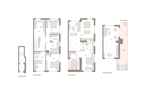 Новая 4-к квартира
 221.68 м² на 2/2 этаже в ЖК «Европейский квартал» в городе Тюмень 