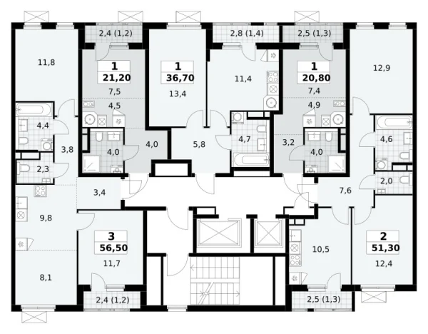 Количество комнат: 3,  56.5 кв.м.
