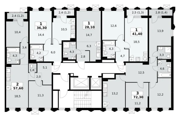 Количество комнат: 2,  57.6 кв.м.