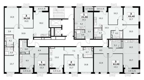 Количество комнат: 3,  84.5 кв.м.