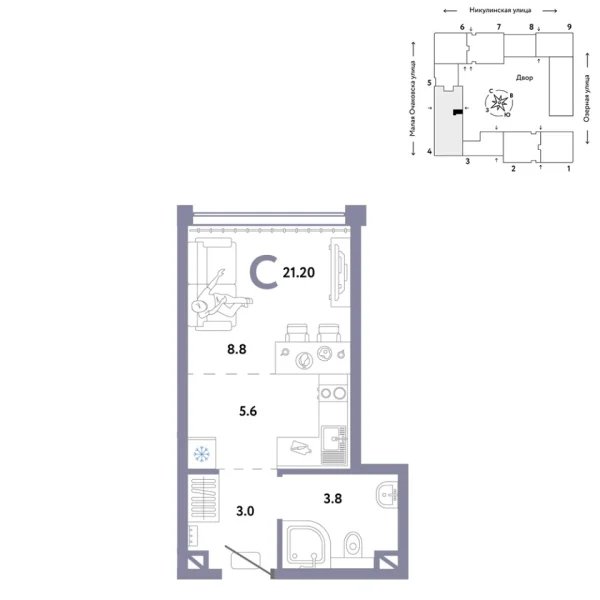 Новая квартира-студия
 21.2 м² на 10/30 этаже в ЖК «Страна.Озёрная» в городе Тюмень 