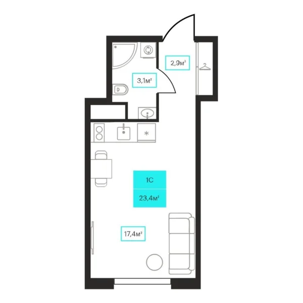Новая квартира-студия
 23.4 м² на 9/23 этаже в ЖК «Futuro» в городе Тюмень 