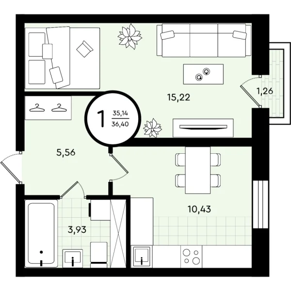 Квартира, 36 кв.м., Тюмень, Тюменская область, Александра Звягина