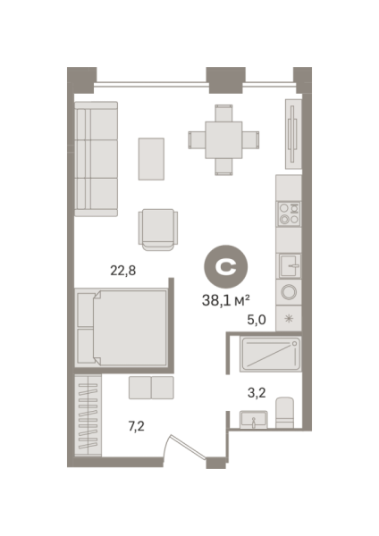 Новая квартира-студия
 38.14 м² на 3/17 этаже в ЖК «Гудзон» в городе Тюмень 