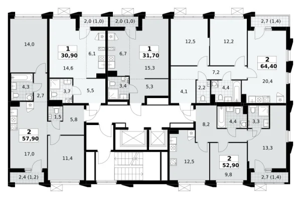 Количество комнат: 2,  57.9 кв.м.