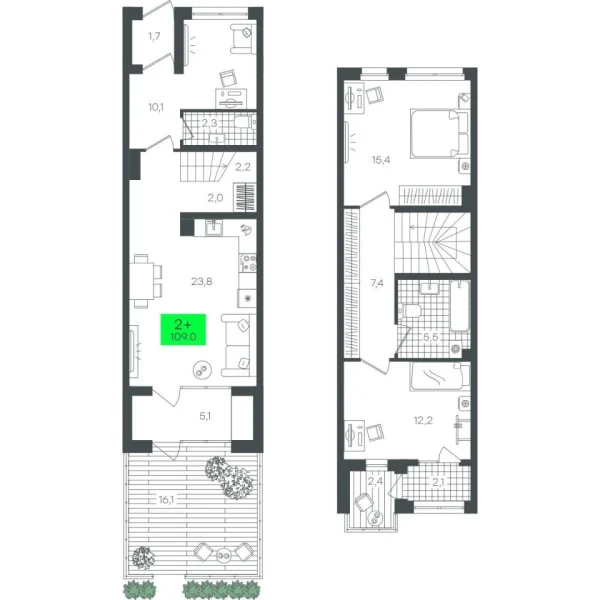 Новая 2-к квартира
 109.07 м² на 1/22 этаже в ЖК «Гранд Квартал» в городе Тюмень 